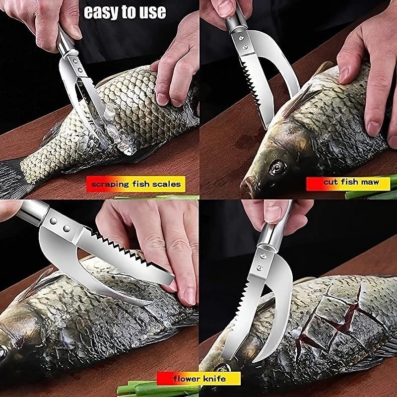 Stainless Steel 3 In 1 Fish Scale Knife, Cut/Scrape/Dig Maw Knife Scale Scraper, Sawtooth Peelers, Scraping Boning Filleting4
