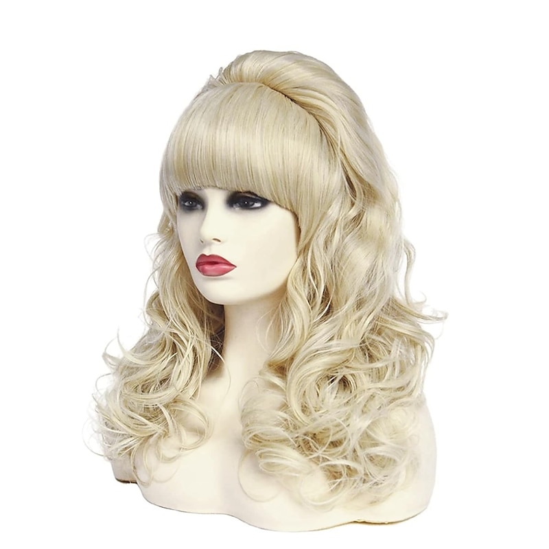 Long Wavy Blonde Wig with Bang Big Bouffant Beehive Wigs for Women fits 80s Costume or Carnival Party Halloween Wigs