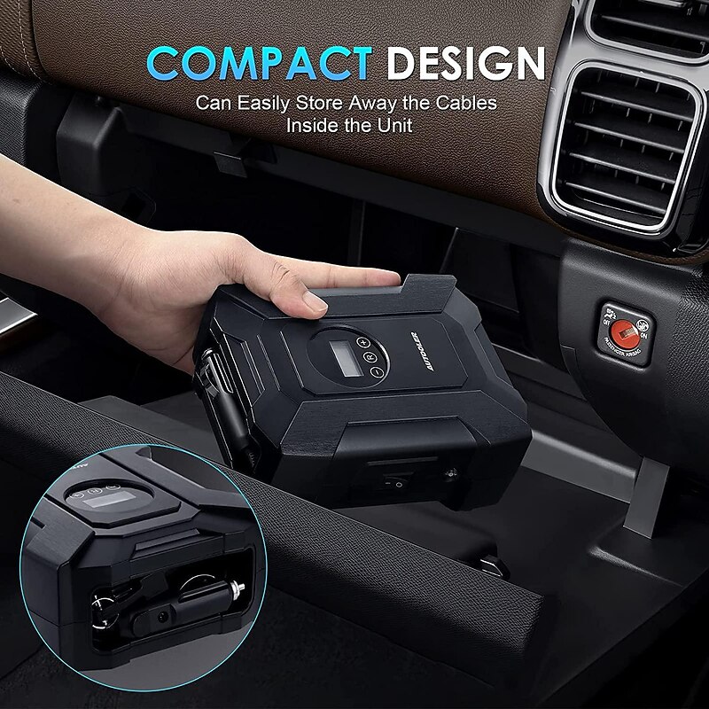 Tire Inflator Portable Air Compressor, 12v Dc Air Pump for Car Tires with Digital Pressure Gauge 150psi and Emergency Led Light, Tire Pump for Car Bicycle Motorcycle Basketball and Other Inflatables2