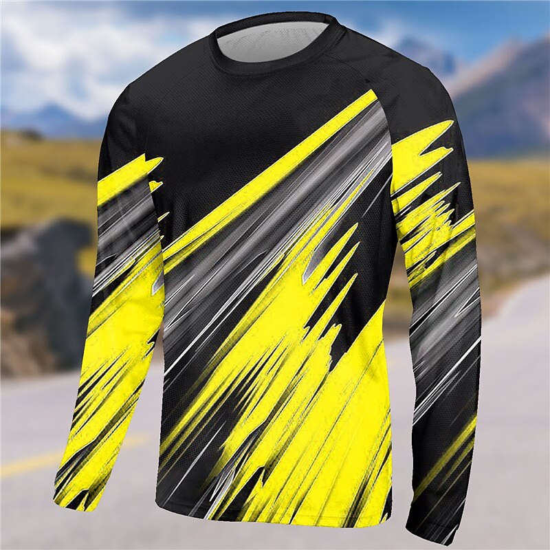 Men's Downhill Jersey Graphic Long Sleeve Bike Jersey Top with 3 Rear Pockets Mountain Bike MTB Road Bike Cycling Quick Dry Reflective Strips Back Pocket Moisture Wicking Sports Yellow Red Blue3