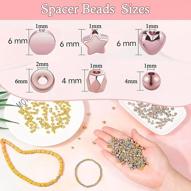 2160pcs Gold Beads for Jewelry Making, Assorted Bracelet Beads Rhinestone Spacer Beads Flat Beads Small Gold Beads for Bracelet Jewelry Making3
