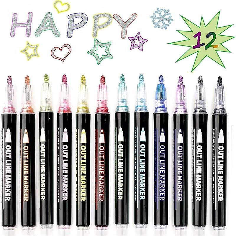 8/12/24 Colors Outline Markers Self Double Line Self-Outline Metallic Pens For Scrapbook Photo Album Gift Card Making Easter Eggs Art Crafts4