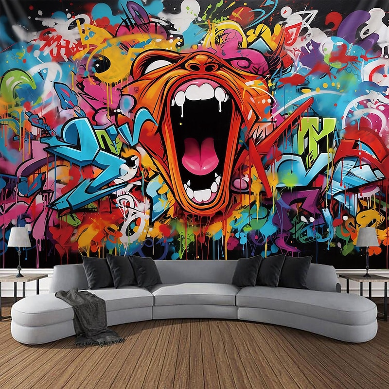 Graffiti Monster Octopus Hanging Tapestry Wall Art Large Tapestry Mural Decor Photograph Backdrop Blanket Curtain Home Bedroom Living Room Decoration4