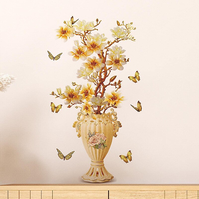 Retro Flowers Vase Wall Sticker, Toilet Sticker, Bedroom Sticker, Bathroom Self-Adhesive Accessories, Removable Plastic Sticker, Home Decoration Wall Decal Sticker3