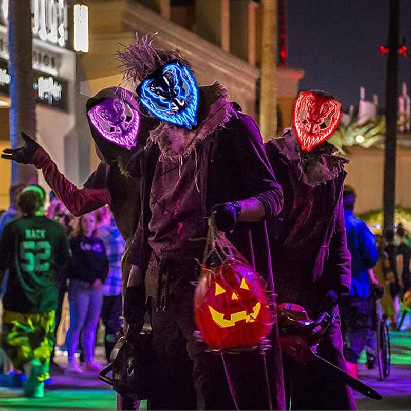 Mask Halloween LED Light Up Mask for Adults Kids Dark and Evil Glowing Eyes Neon Mask with 3 Lighting Modes EL Wire - Ideal Gift for Men Women Halloween Costume Party3
