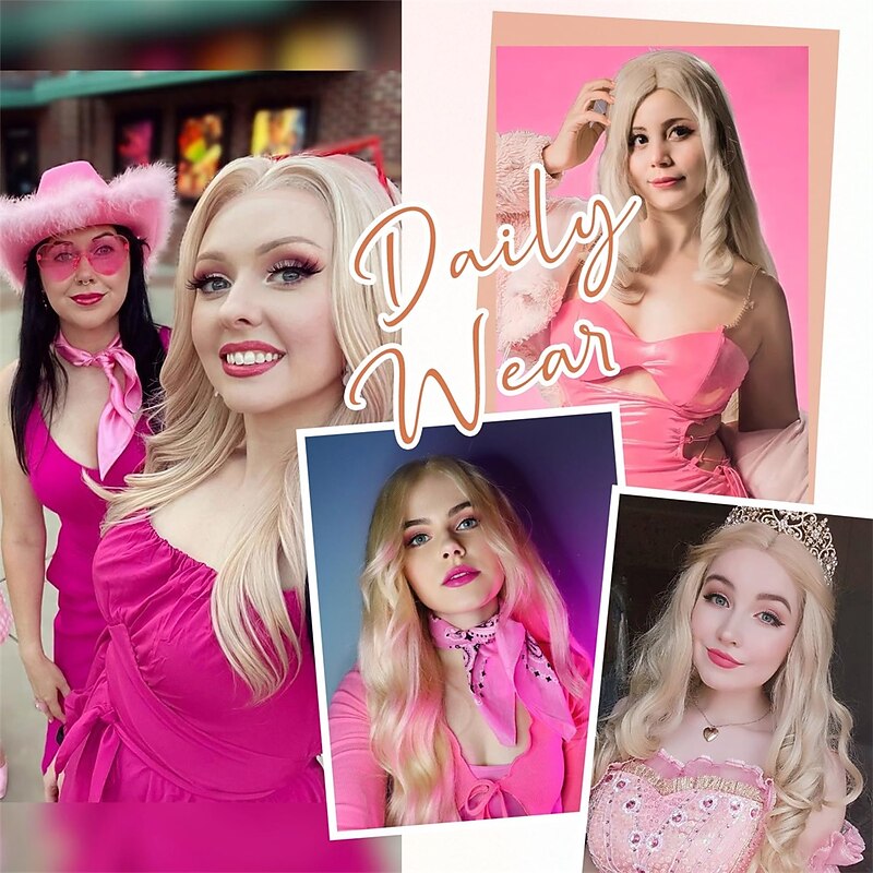 Blonde Cosplay Wigs for Women 26 Inch Long Wavy Blonde Wig Middle Part Synthetic Cosplay Wigs  for Princess Cos Play Daily Use Halloween Wigs3
