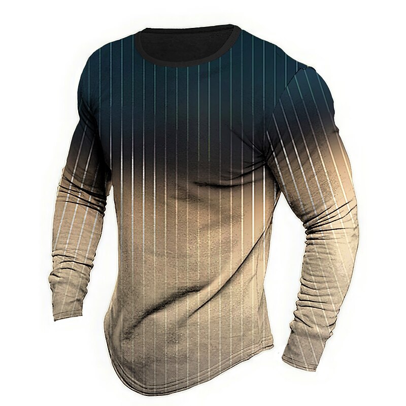 Men's Color Block Striped T Shirt Graphic Tee Long Sleeve T shirt 3D Print Crew Neck Shirt Designer Retro Vintage Outdoor Vacation Daily Pink Blue Purple Spring & Summer Clothing Apparel S M L XL 2XL