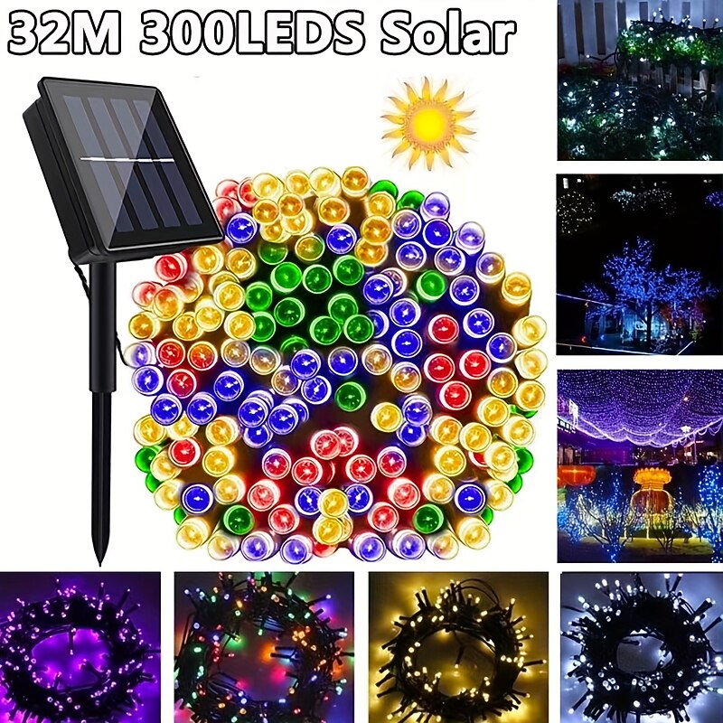 30m 300LED Solar String Lights Outdoor Waterproof 10m 100 LED Solar Christmas/Halloween Lights 8 Modes Twinkle Mini Lights For Gardens Wedding Party Tree Xmas Outdoors Decoration