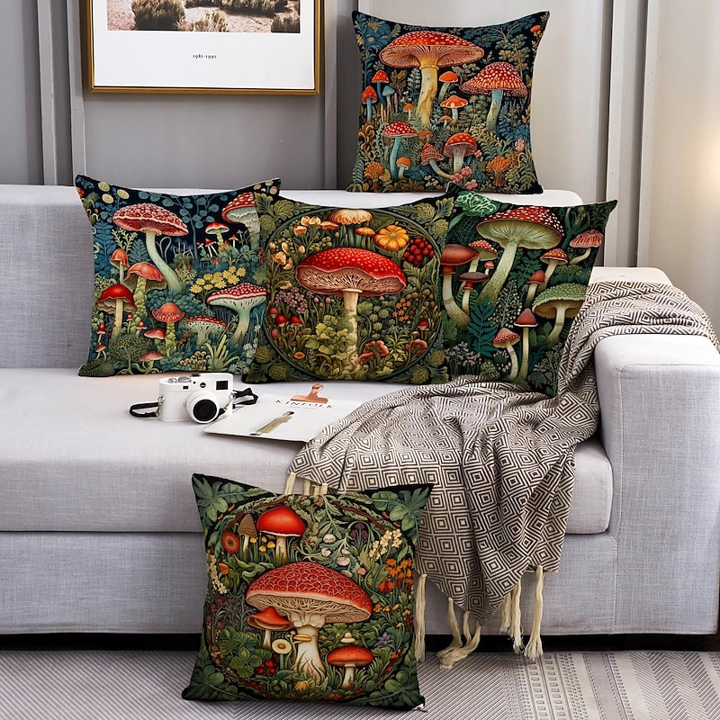Double Side Pillow Cover 1PC Fantasy Mushroom Soft Decorative Square Cushion Case Pillowcase for Bedroom Livingroom Sofa Couch Chair3