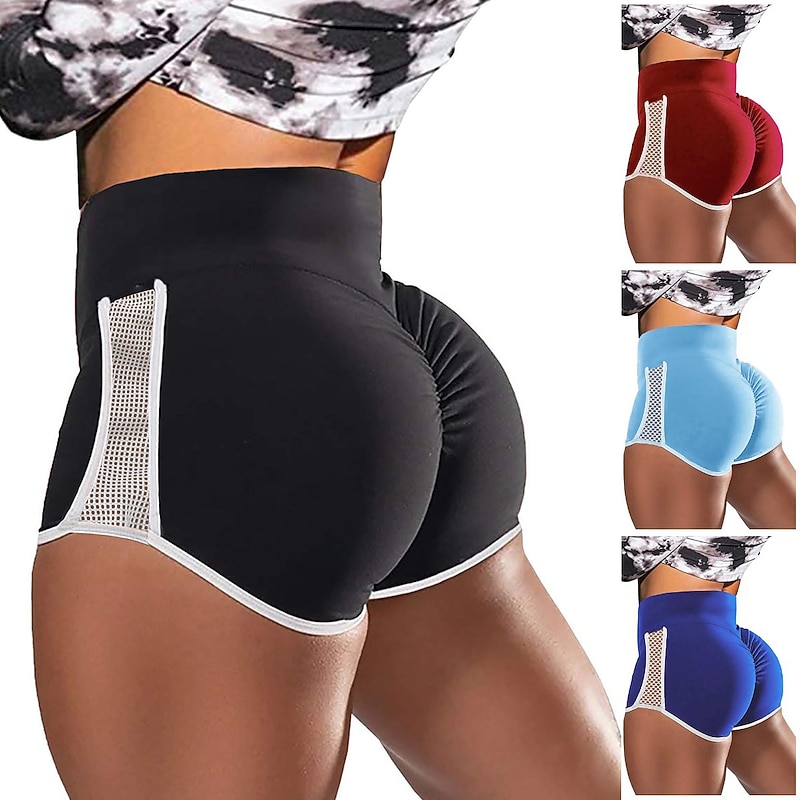 Women's Biker Shorts Short Leggings Scrunch Butt Ruched Butt Lifting Mesh Butt Lift Tummy Control High Waist Gym Workout Running Fitness Shorts Bottoms Solid Color Dark Grey Black Burgundy Spandex