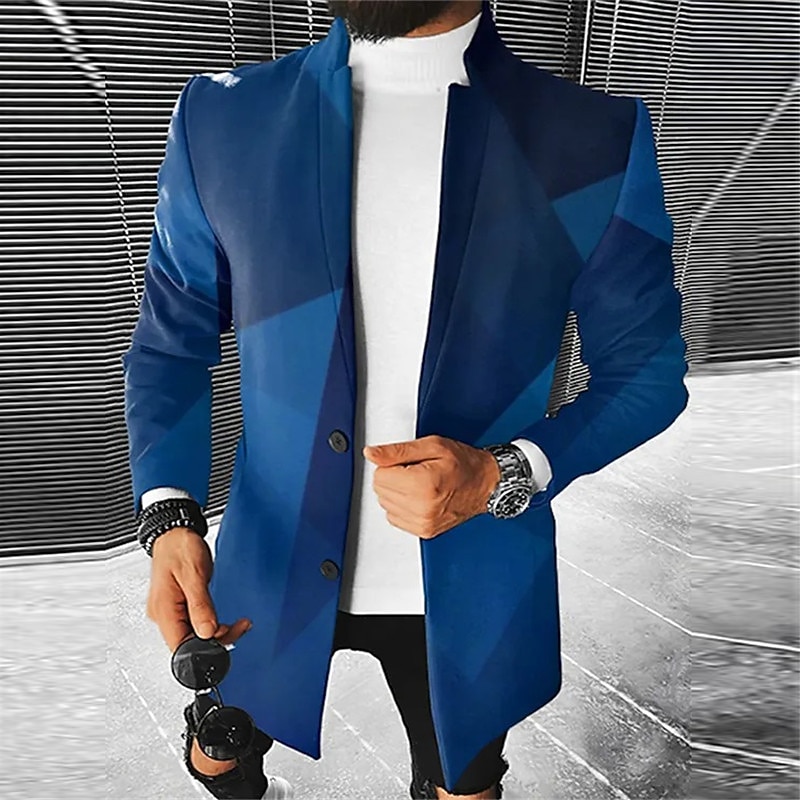 Men's Color Block Geometry Winter Coat Overcoat Coat Warm Comfortable Breathable Fashion Streetwear Business Work Wear to work Going out Pocket Print Fall & Winter Turndown Long Sleeve Red Burgundy