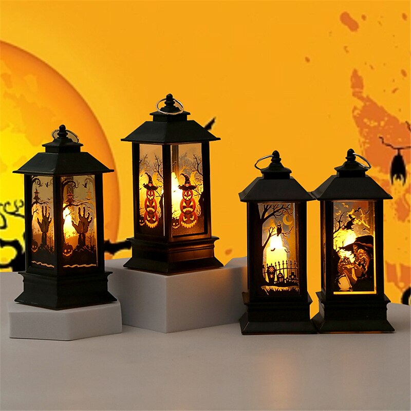 Halloween Pumpkin Lantern and Ghost Festival Portable Wind Lamp Simulation and Creativity Candlestick LED Lamp Decoration Electronic Candle Lamp Prop2