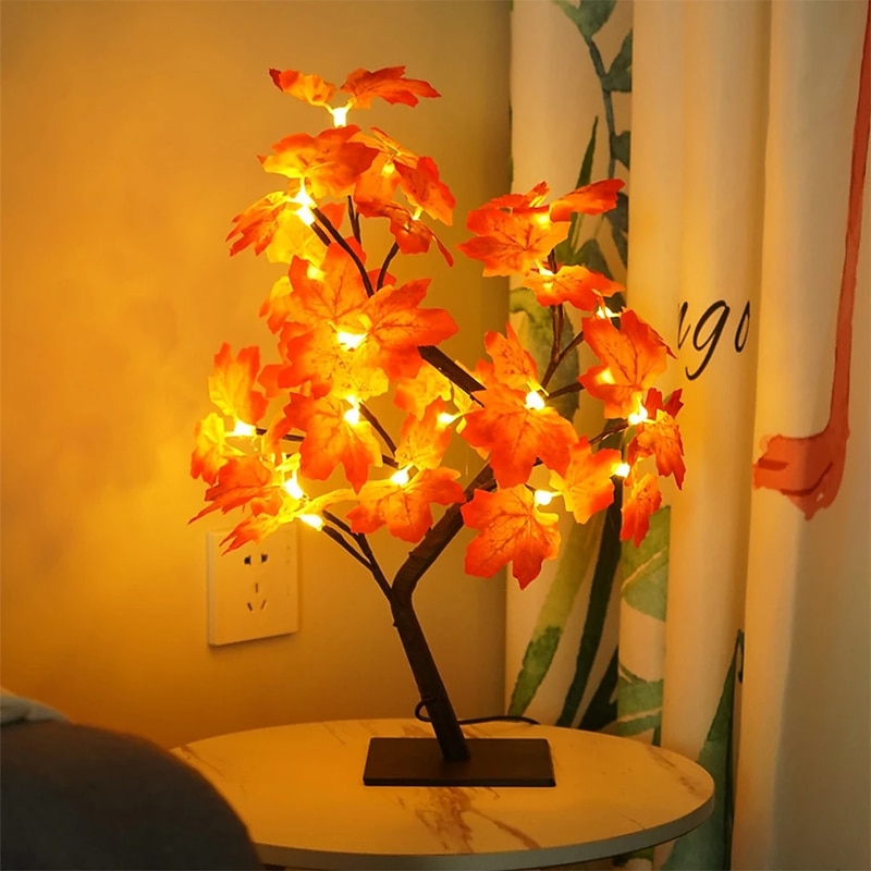 Halloween Tree Lamp Maple Leaf Lamp Halloween Decorative Table Lamp USB Power Supply