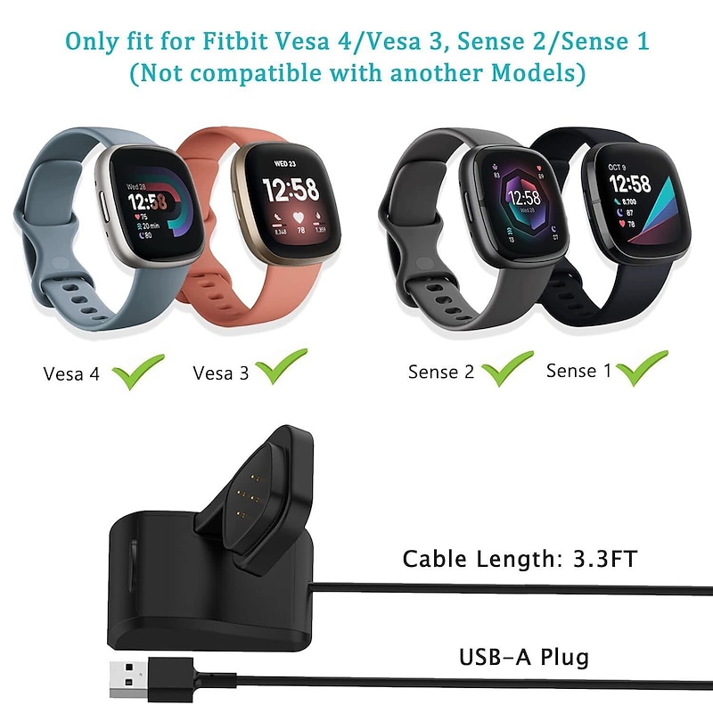 Charger Dock for Fitbit Sense/Sense 2/Versa 4/Versa 3, Uskiim Anti-Slip Charging Dock Station Base Cradle with 3.3FT USB Cord Replacement for Fitbit Sense Charger2