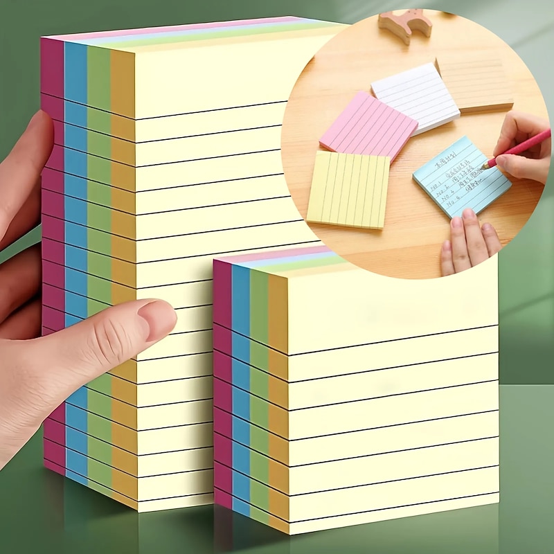 200 Sheets/Pack Self Adhesive Sticky Notes Horizontal Line Simple Notepad Blue Pink Yellow Kawaii Design Stickers Memo Paper Pad