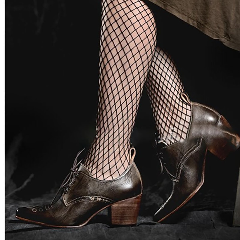 Women's Edwardian Lace-Up Faux Leather Oxford Heels with Mid Block Heel, Vintage 1900s Style Dress Shoes for Ladies, Daily Wear or Historical Costume4