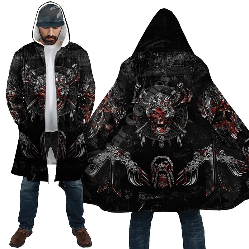 Men's Skull Winter Coat Fleece Jacket Coat Comfortable Warm Breathable Streetwear Punk & Gothic Halloween Sports & Outdoor Daily Wear Going out Zipper Pocket Print Fall & Winter Hoodie Long Sleeve2
