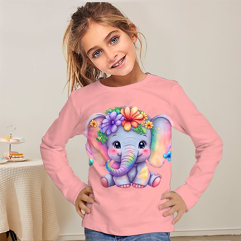 Girls' 3D Animal Dinosaur Letter T shirt Long Sleeve 3D Print Fall Winter Active Fashion Daily Kids 3-12 Years Outdoor Daily Regular Fit2