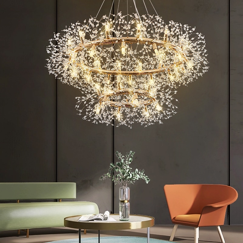 Modern Crystal Chandeliers Firework, 12/20/28/40-Light Chrome Pendant Lighting Ceiling Light Fixture Fixtures for Dining Room, Kitchen, Living Room, Bedroom 110-240V4