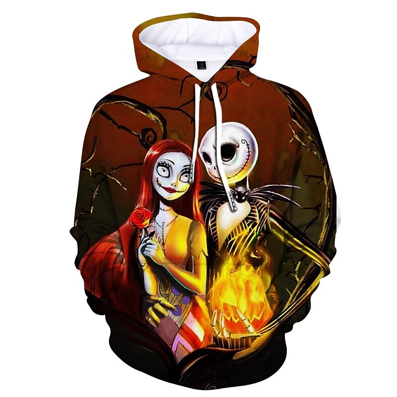 Halloween Skull Skeleton Hoodie Pullover Funny Christmas Hoodie Print 3D Front Pocket Graphic For Couple's Men's Women's Adults' Halloween Carnival Masquerade 3D Print Halloween Vacation