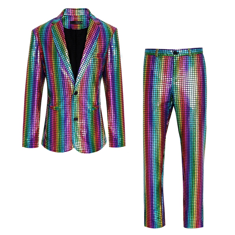 Disco 1980s Pants Outfits Suits & Blazers Disco Sequins Fancy Dress Men's Carnival Costume Masquerade Performance Party Club Adults' Coat Pants All Seasons2