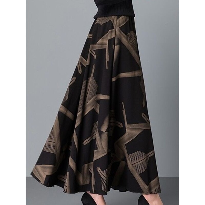 Women's Skirt A Line Maxi High Waist Skirts Pleated Pocket Print Floral Office / Career Street Winter Fashion Casual Black Yellow Red2