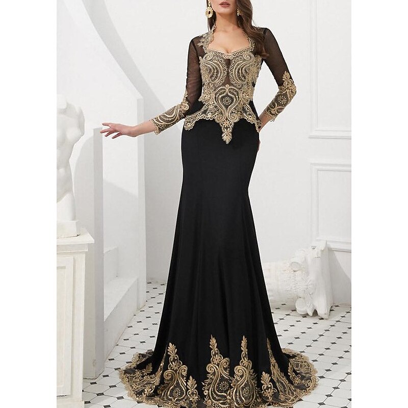 Mermaid Evening Gown Vintage Dress Wedding Guest Court Train Long Sleeve High Neck Satin with Appliques Masquerade Dress3