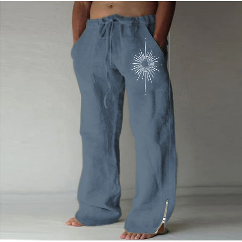 Sun Vintage Men's 3D Print Pants Trousers Outdoor Street Going out Polyester White Blue Green S M L Mid Waist Elasticity Pants3