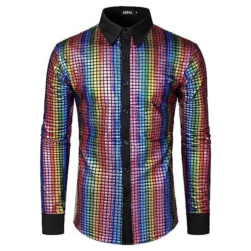 Retro Vintage 1970s Disco Blouse / Shirt Cosplay Color Block Fancy Dress Men's Carnival Costume Halloween Carnival Masquerade Performance Party Stage Adults' Shirt Summer Spring