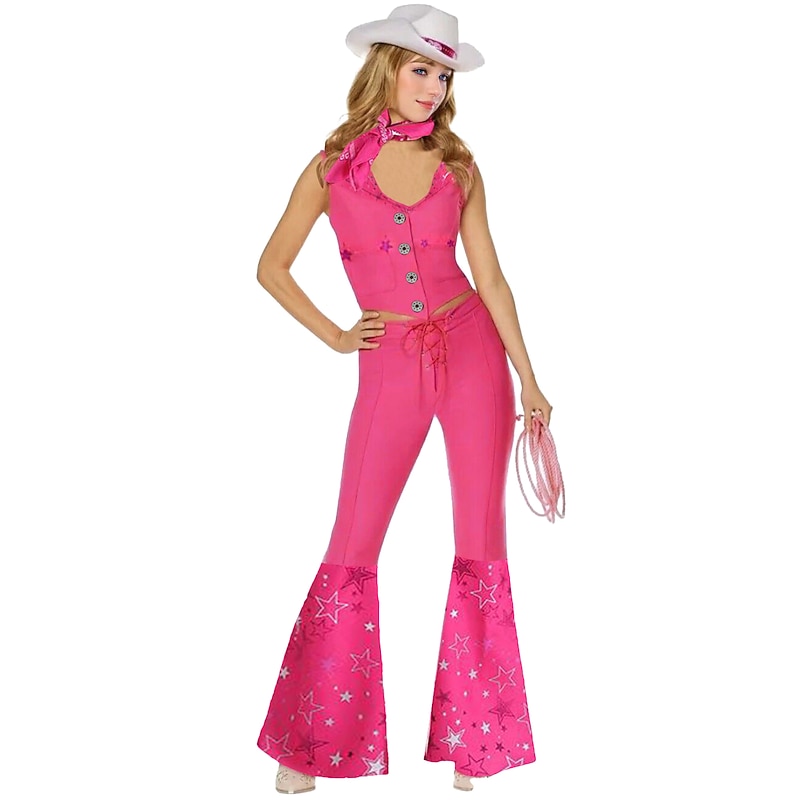 Hot Pink Cowgirl Set Doll Movie Cosplay Costume Masquerade Girls' Movie Cosplay Retro Vintage Vest Pants Scarf Masquerade Halloween3
