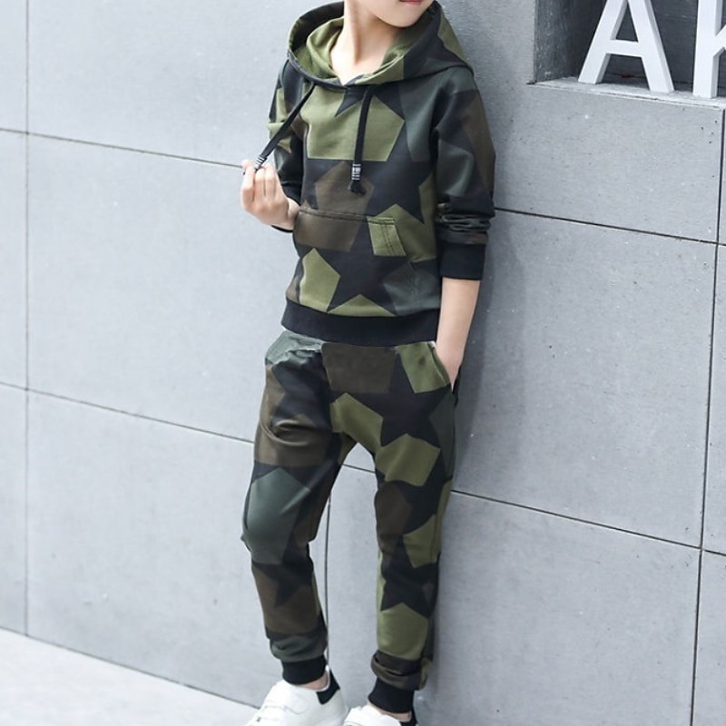 Boys 3D Graphic Camouflage Clothing Set Long Sleeve Spring Fall Daily Basic Kids 3-12 Years Outdoor Indoor Regular Fit