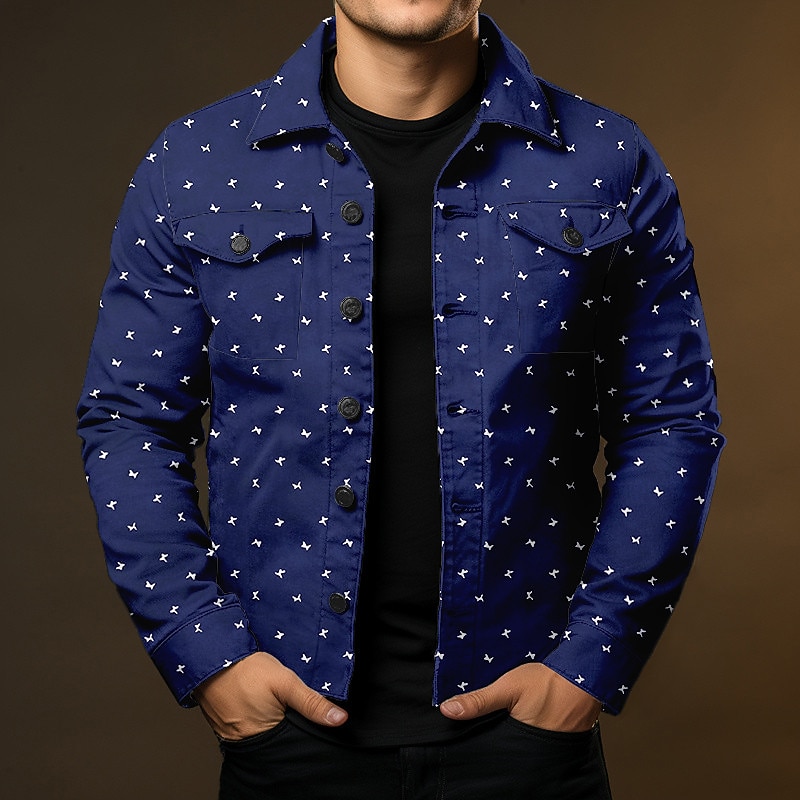 Men's Geometric Pattern Shirt Shirt Jacket Overshirt Long Sleeve Fashion Streetwear Designer Outdoor Casual Daily Fall & Winter Turndown Print Blue-Green Navy Blue Brown Green Dark Blue