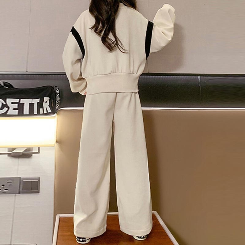 2 Pieces Kids Girls' Stripe Pocket Hoodie & Sweatpants Set Set Long Sleeve Active Training Cotton 7-13 Years Fall Black White2