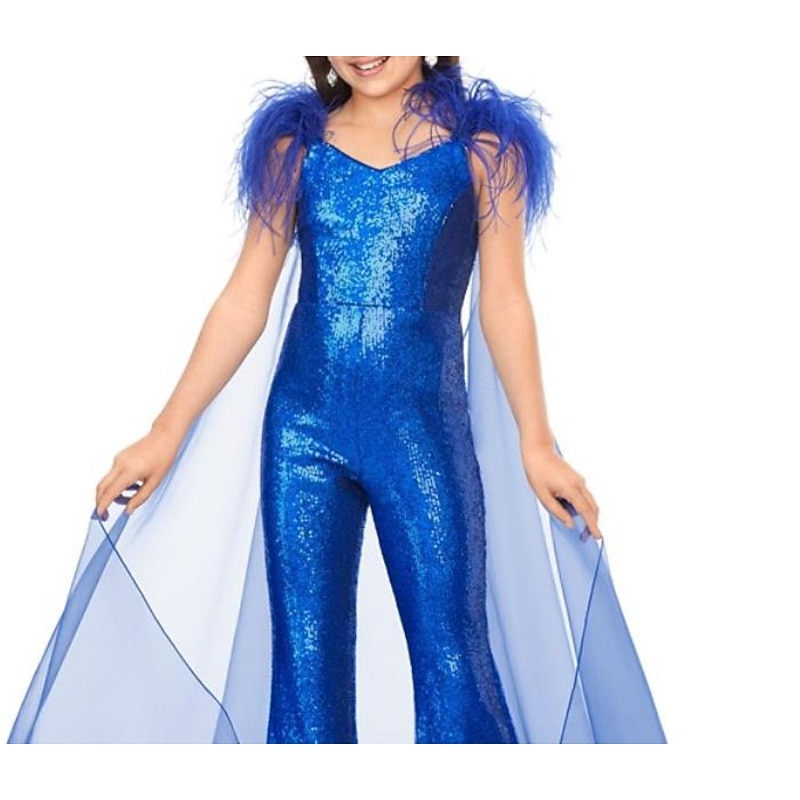 Jumpsuits Floor Length Flower Girl Dress Feather Dress Pageant & Performance Juniors Cute Prom Dress Organza with Feathers / Fur Sparkle & Shine Disco Fit 3-16 Years dress to impress 9