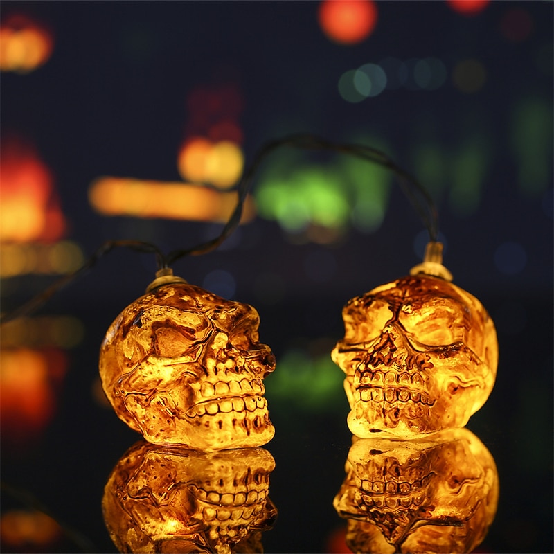 Halloween Skull String lights 1.5m 10LEDs Battery Powered Garden Balcony Patio Haunted House Halloween Party Home Decor3