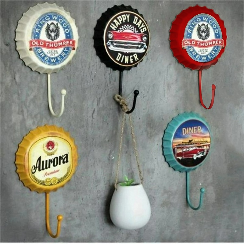 1pc Retro Metal Hooks Beer Bottle Cap Pattern Waterproof Hanging Hooks Perfect for Room Kitchen Porch Door & Home Improvement Outdoor Decor 10x16cm/4''x6.3''
