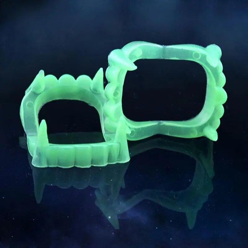5Pcs Halloween Vampire Denture Luminous Dress Up Props Horror Zombie Teeth Fake Tiger Teeth Grim Reaper Braces Luminous Dentures4