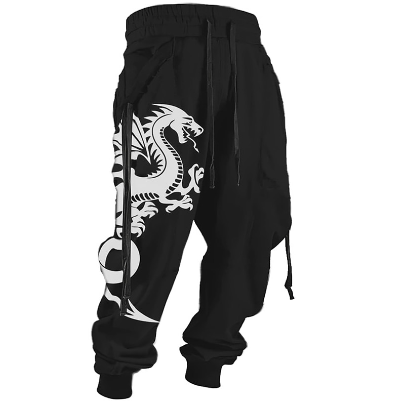 Dragon Casual Men's 3D Print Sweatpants Pants Trousers Outdoor Street Casual Daily Polyester Black White Green S M L Mid Waist Elasticity Pants
