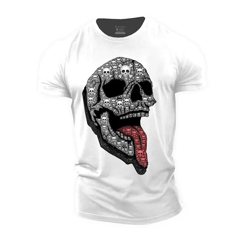 Men's Gothic Skull Graphic T-Shirt | Edgy Design with Skulls & Tongue | Short Sleeve Lifestyle Tee3