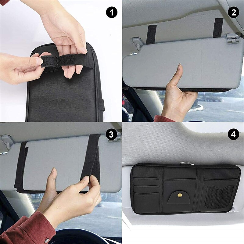 Car Sun Visor Organizer, Auto Accessories Document Holder, Auto Interior Accessories Pocket Organizer - Car Truck SUV Registration & Insurance Storage Pouch Holder, with Multi-Pocket Net Double Zipper4