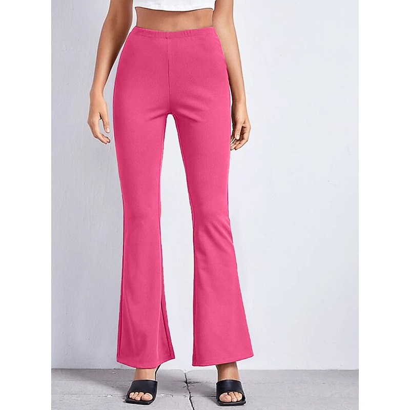 Women's Bell Bottom Pants Trousers Fashion Streetwear Full Length Mid Waist Floral Plain Elastic Waist Print Comfort Breathability Soft Micro-elastic Vacation Party Street Black Rainbow Rose Red2