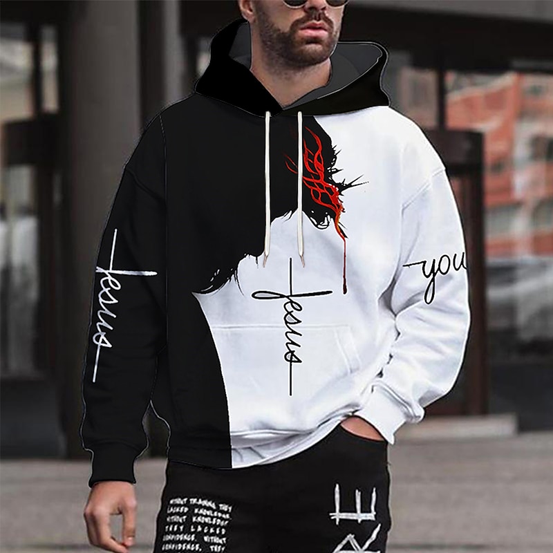 Men's Graphic Animal Color Block Knights Templar Hoodie Hoodies Sweatshirt Streetwear Designer Long Sleeve Hooded Sports & Outdoor Daily Black And White Light Khaki. Print Spring &  Fall Designer