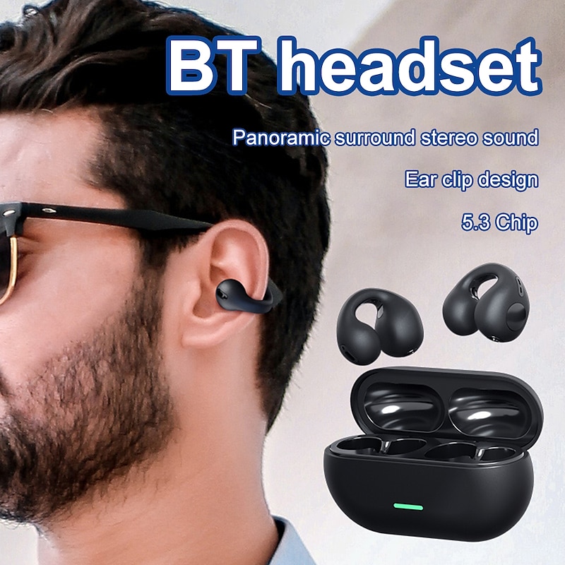 NIA S2 True Wireless Headphones Wireless Ear Clip Bone Conduction Headphones Bluetooth 5.3 Ear Clip on Ear Earring Sports Earphones Earbud Hooks with