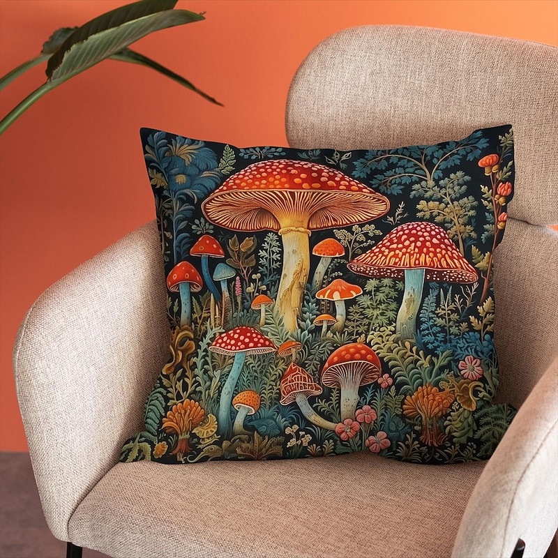 Double Side Pillow Cover 1PC Fantasy Mushroom Soft Decorative Square Cushion Case Pillowcase for Bedroom Livingroom Sofa Couch Chair 15