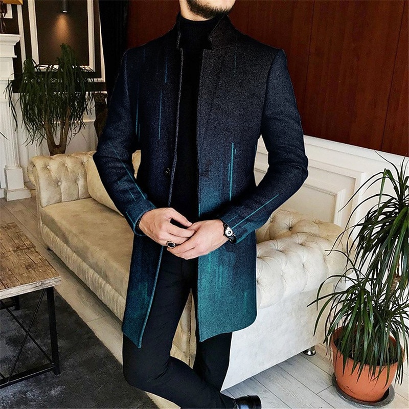 Men's Color Block Geometry Gradual Winter Coat Overcoat Coat Warm Comfortable Breathable Fashion Streetwear Business Work Wear to work Going out Pocket Print Fall & Winter Turndown Long Sleeve Navy2