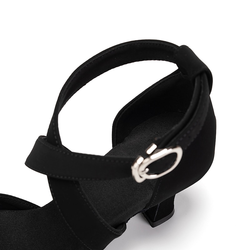 Black Suede Latin Dance Shoes for Women – Open Toe, Cross Strap, Soft Suede Sole, Comfortable Heels for Ballroom, Salsa, and Performance4