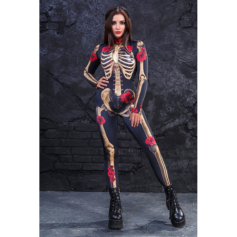 Skeleton Skull Halloween Cosplay Costume Bodysuits Full Body Catsuit Carnival Costume Full Body Suit One Piece Scary Costume Kid's Adults' Women's Masquerade Mardi Gras Party Halloween Easy Halloween3