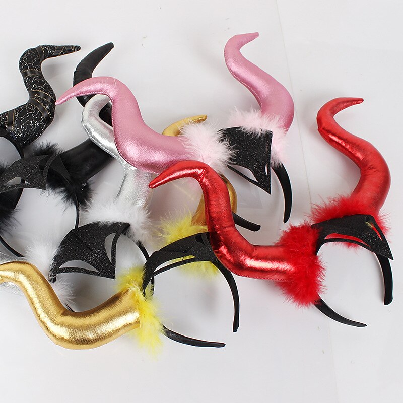 Halloween Devil Horn Head Buckle Geadband Ghost Festival Party Headdress Happy Helloween Party Decor 2025 Large Horn Headband3