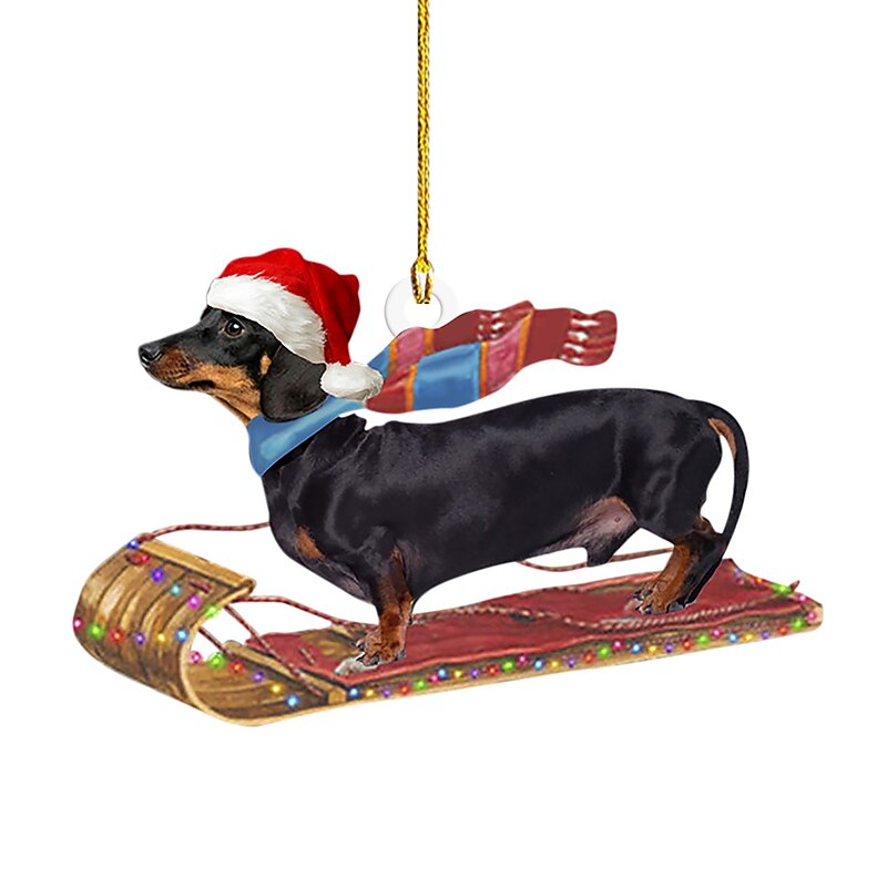 Christmas Ornament Dog Car Hanging Ornament,Acrylic 2D Flat Printed Keychain, Optional Acrylic Ornament and Car Rear View Mirror Accessories Memorial Gifts Pack2