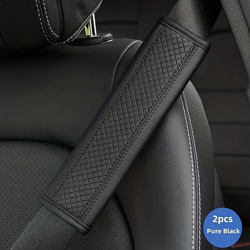2PCs Fiber Leather Embossed Car Seat Belt Shoulder Protector Protective Cover Safety Belt3